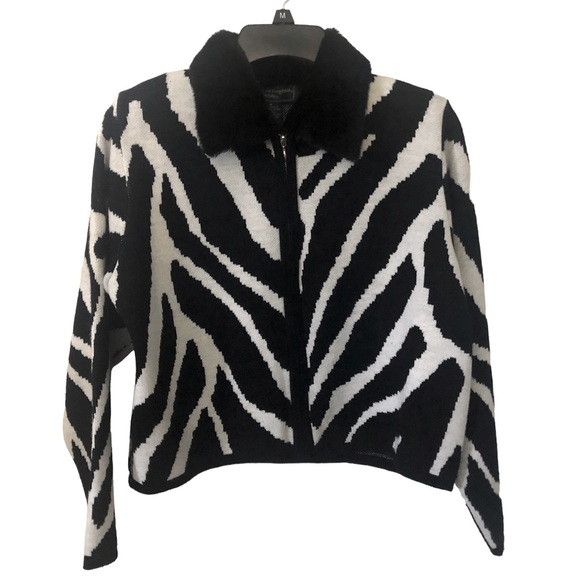 Norton McNaughton Sweaters - BLACK AND WHITE ZEBRA PRINT ZIP UP CARDIGAN SWEATER MP